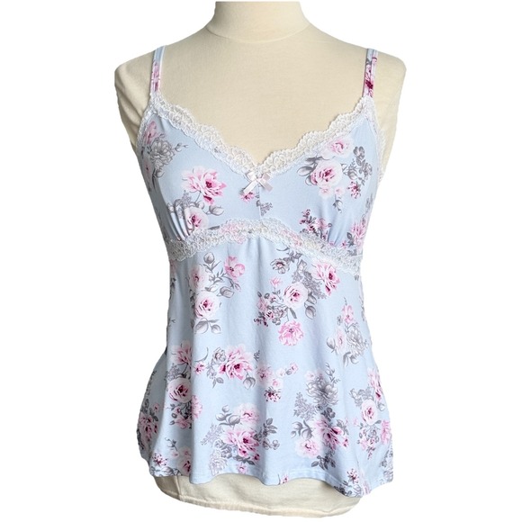 Laura Ashley Babydoll Cami Top Lingerie Womens Coquette Pastel Feminine Floral L - Picture 2 of 8